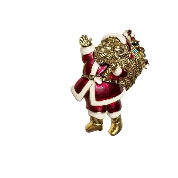 Christmas Santa High-End Enamel Vintage Figural Pin Brooch - Picture 2 of 12